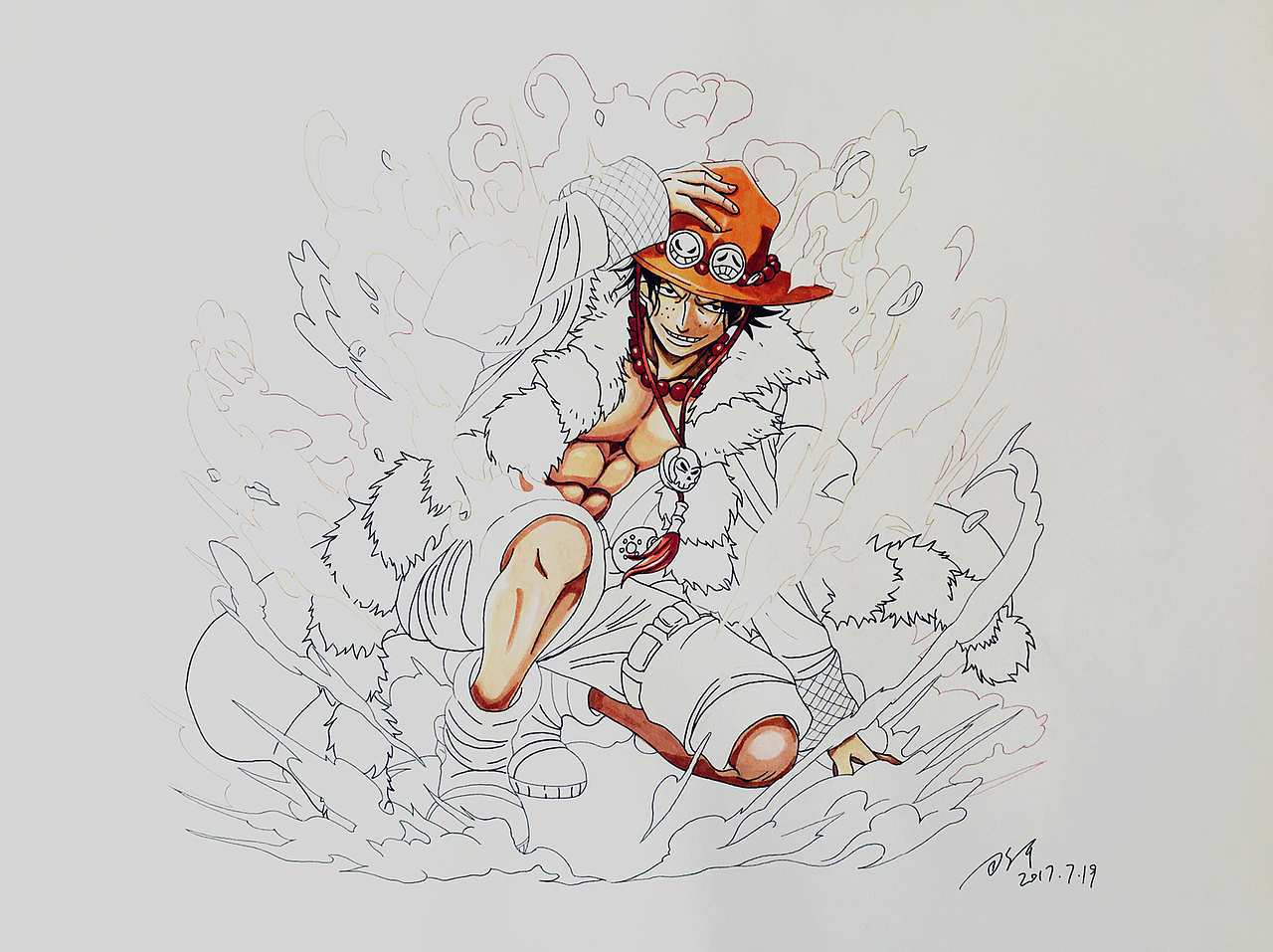 马克笔手绘海贼王艾斯