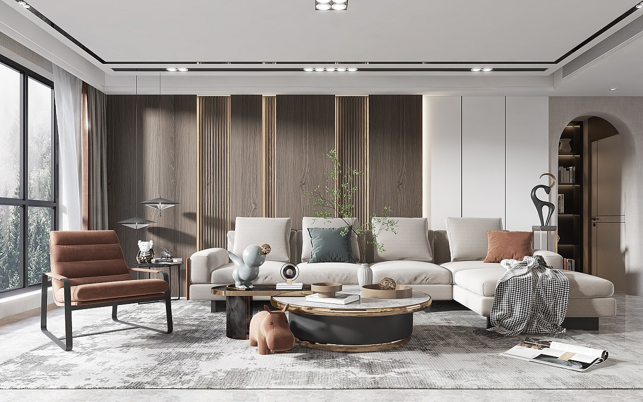 现代客厅全景效果图设计