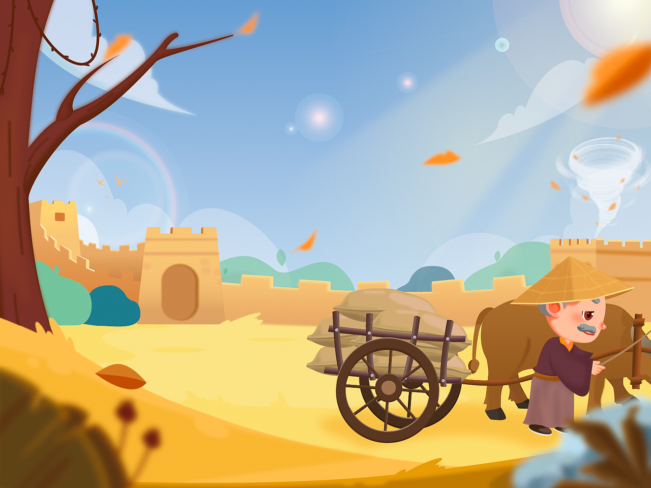 一组描写秋风萧瑟插画作品