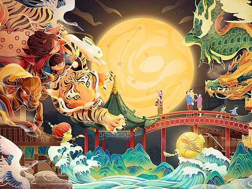 2022虎年主题国潮插画-虎超龙骧