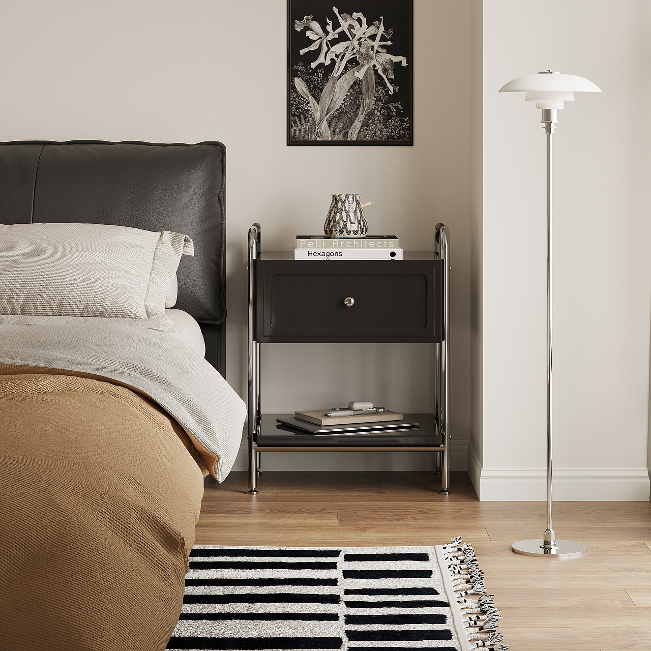 现代黑色床头柜