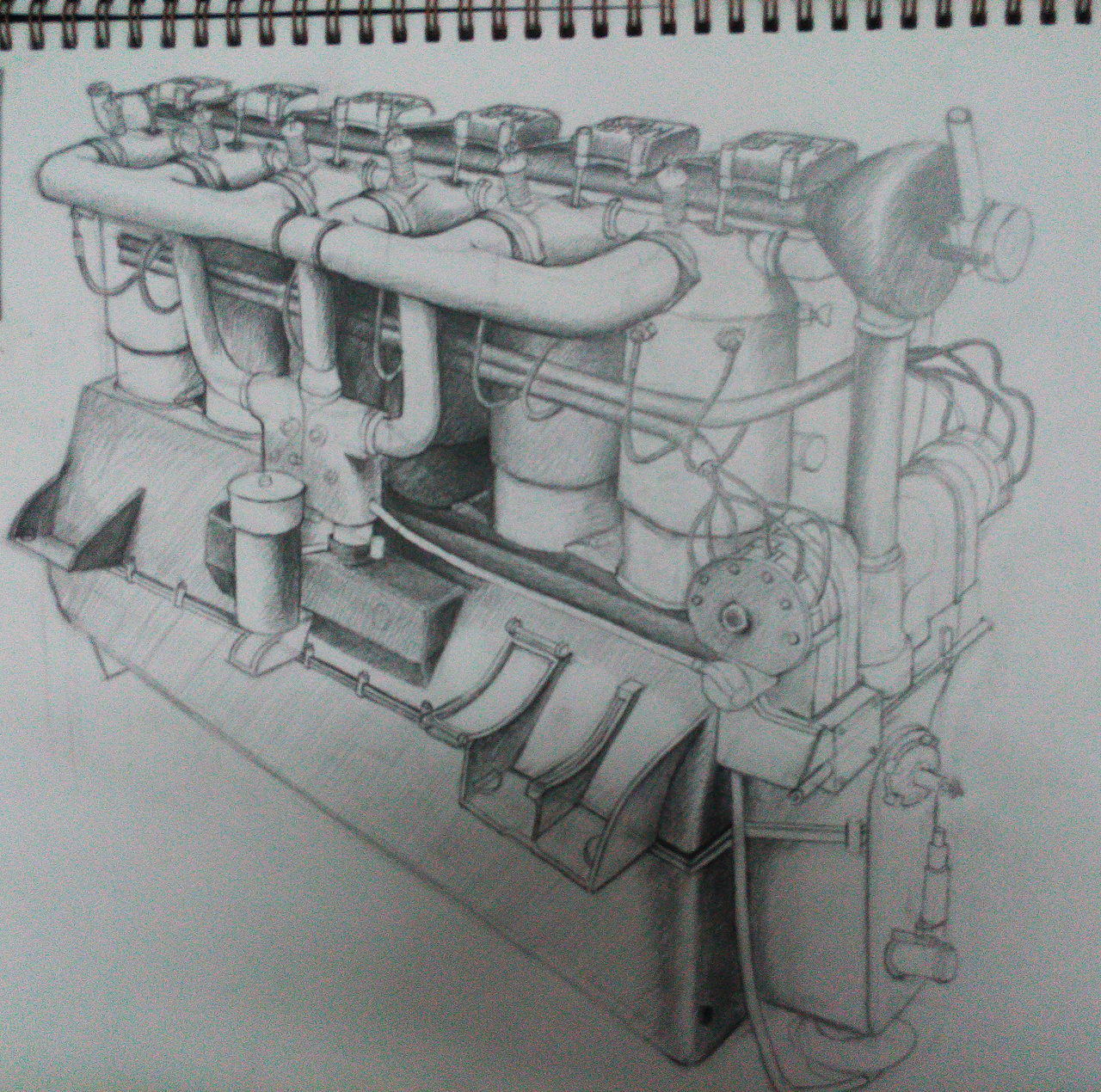 手绘直列宝马六缸引擎