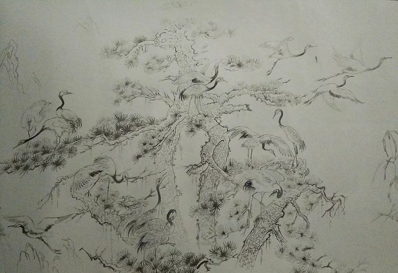 花鸟画（凤凰梧桐+松鹤）（图ZNjM4NjA3MjQ=） - 绘画 - 站酷设计师南岩逸士原创素材 - 站酷ZCOOL