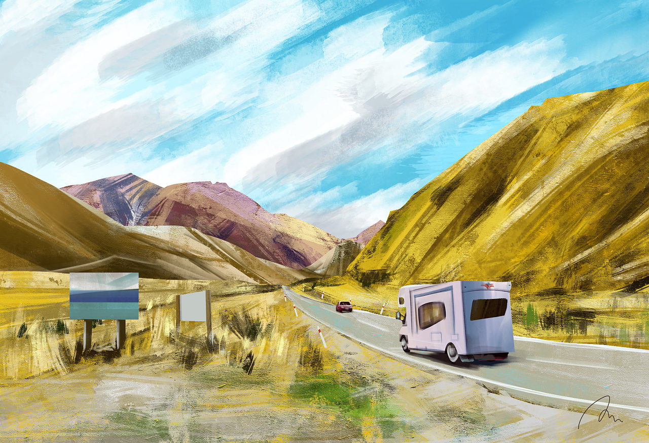 山脚下的公路|插画|创作习作|mangkey - 原创作品 - 站酷 (zcool)