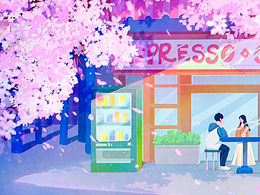 春季櫻花樹下的咖啡館