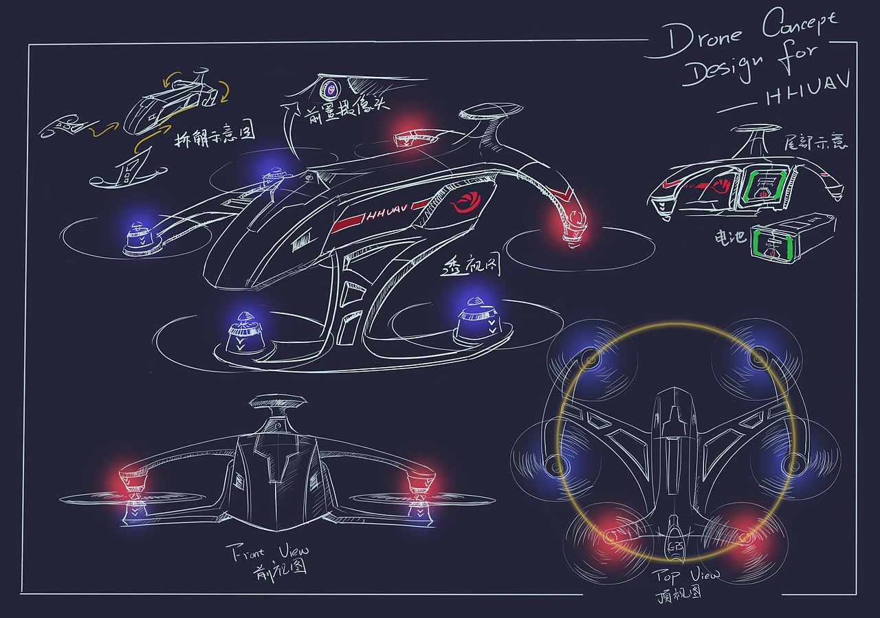 无人机手绘概念稿（图ZNTUzMDk0MDQ=） - 概念设定 - 站酷设计师花_小花原创素材 - 站酷ZCOOL