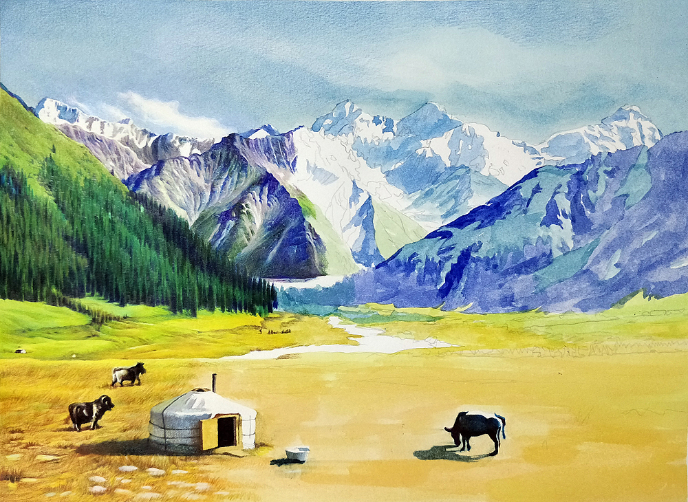 《雪山下的牛羊》（图ZMTI5NTIxOTMy） - 绘画 - 站酷设计师骏眀彩铅画原创素材 - 站酷ZCOOL