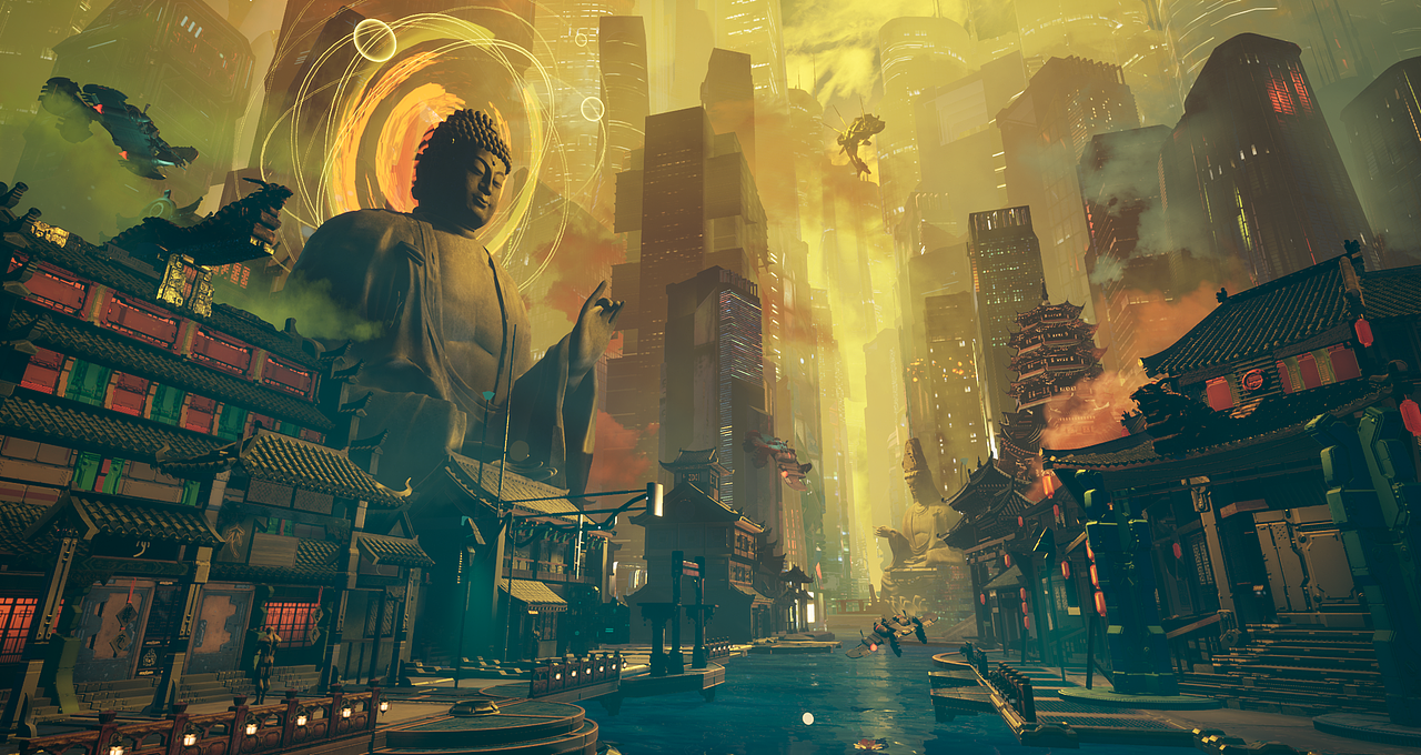 【未来信仰】中国风赛博朋克UE4场景设计