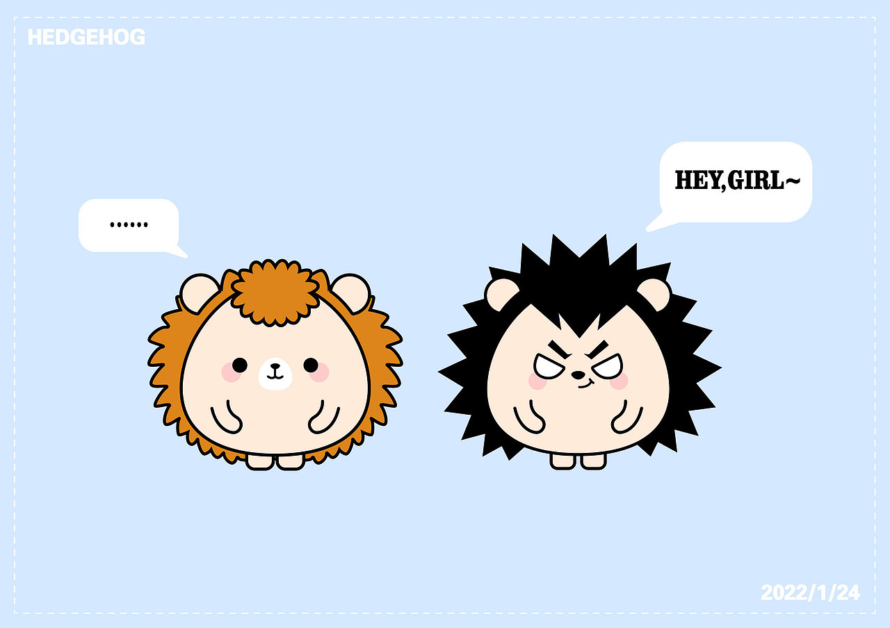 AI=卡通刺猬小情景插画