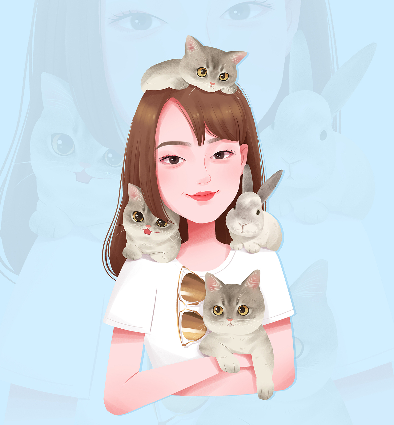 她和她的猫咪们（图ZMjA2NjgyMTA0） - 艺术插画 - 站酷设计师梦铺子原创素材 - 站酷ZCOOL