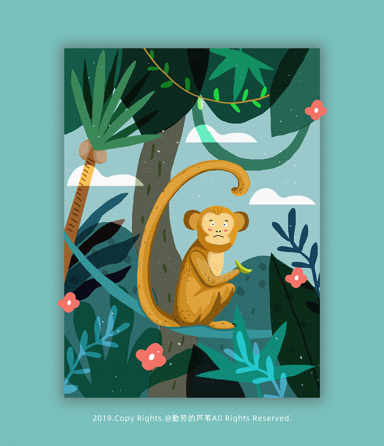 数字6 手拿香蕉的瘦猴子