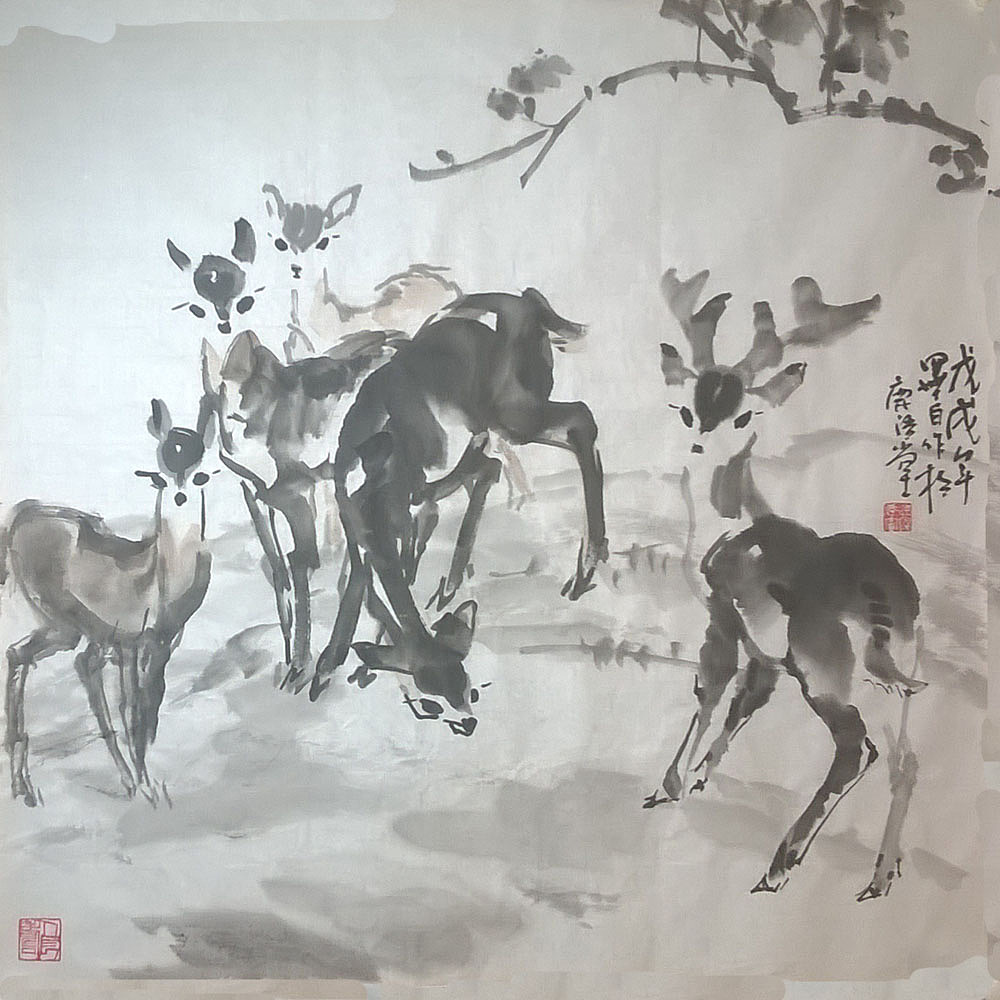 双鹿欢畅（图ZMTE5MTk1ODU2） - 艺术插画 - 站酷设计师画家张学军原创素材 - 站酷ZCOOL