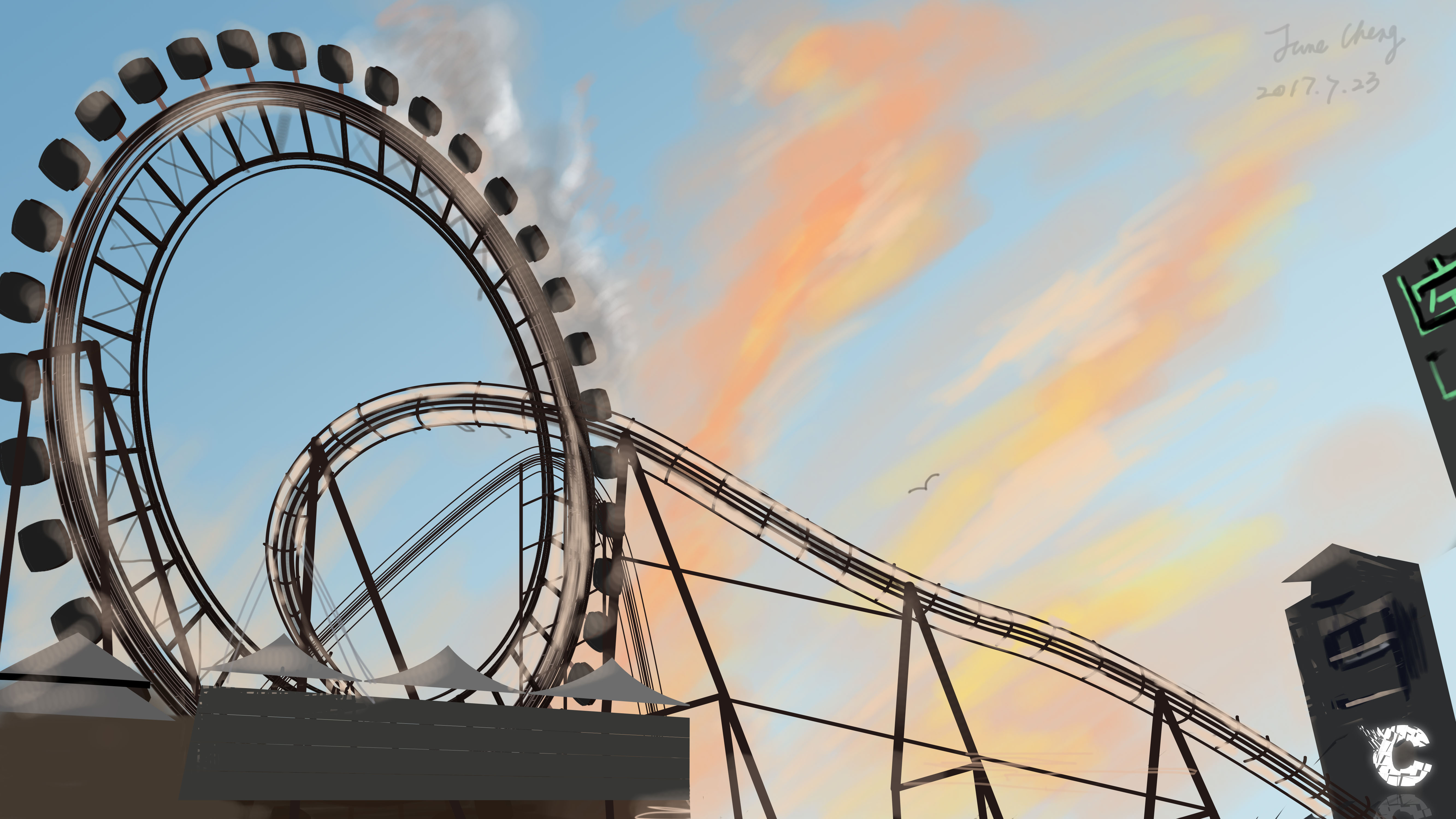 夕阳下的摩天轮|插画|涂鸦/潮流|qianwanqs - 原创作品 - 站酷 (zcool