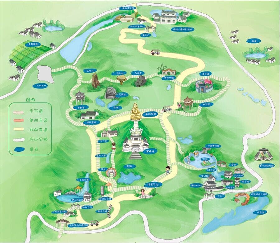 手绘地图定制设计景区城市地图游乐园古镇村落