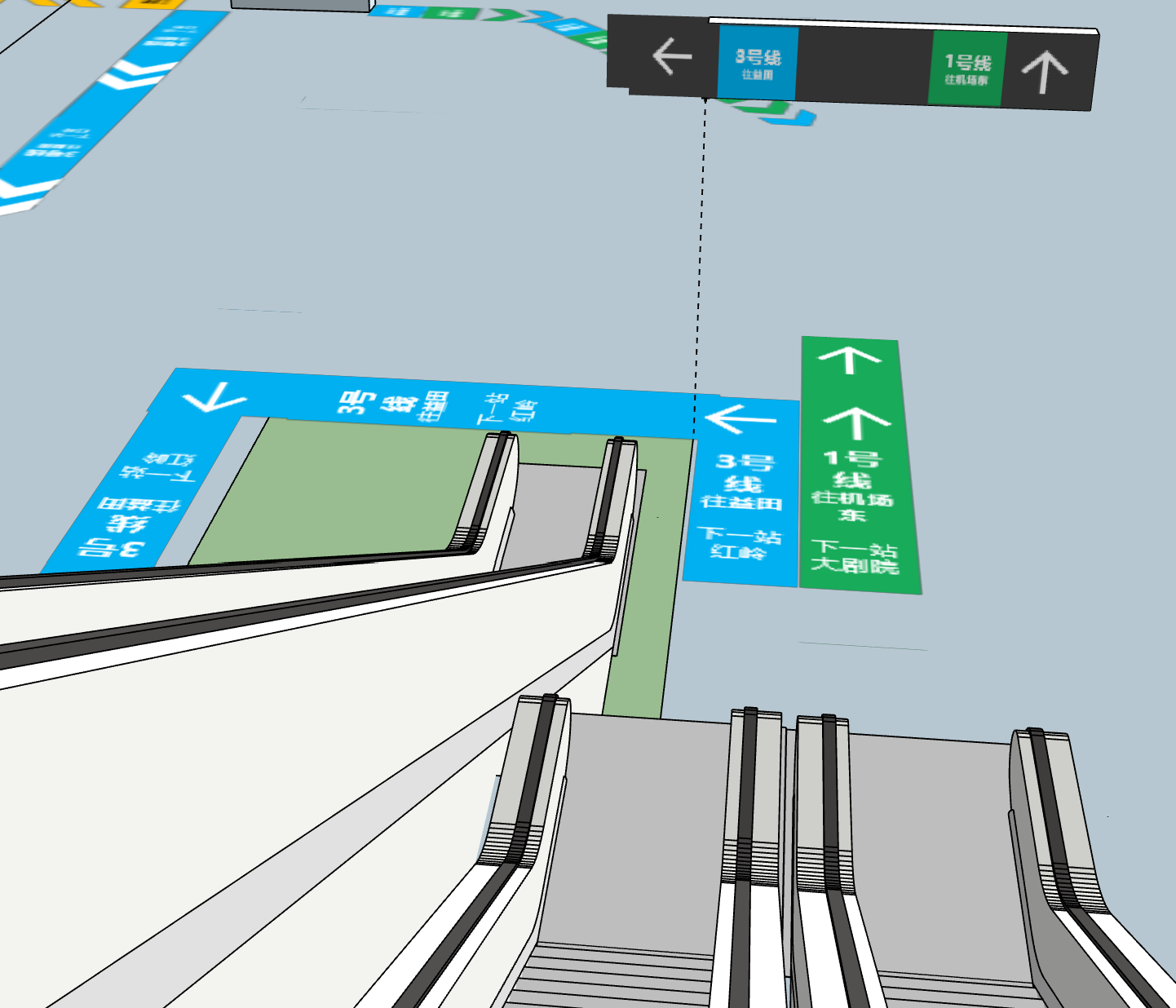 大型同台换乘地铁站导向标识