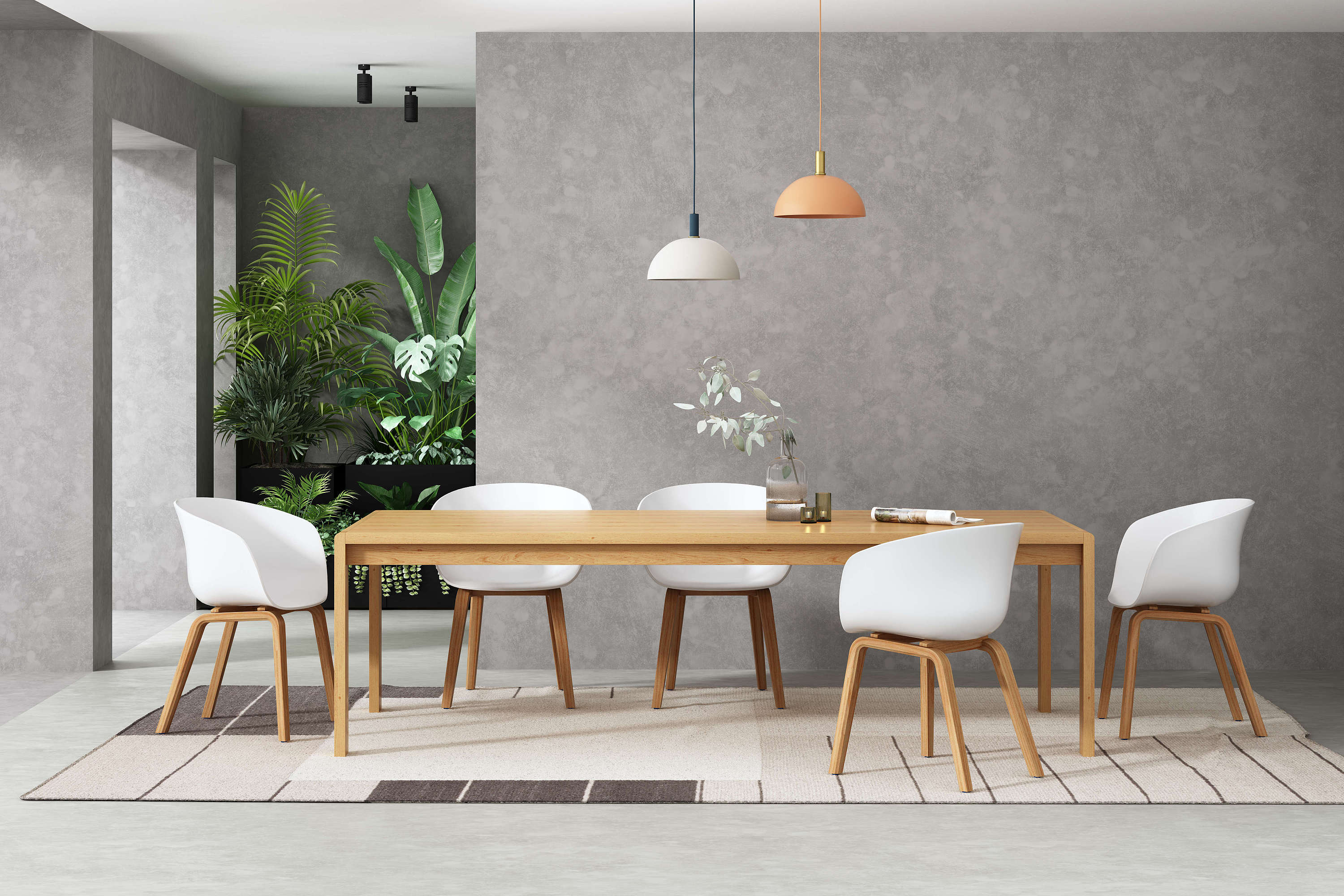 新中式3D渲染 实木餐桌 新中式餐桌椅 北欧餐桌_留白设计工坊-站酷ZCOOL