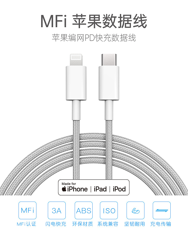 苹果MFi认证ABS靓壳苹果编网PD快充数据线详情页（图ZMzAxMDQxNjc2） - 产品 - 站酷设计师风行设计师原创素材 - 站酷ZCOOL
