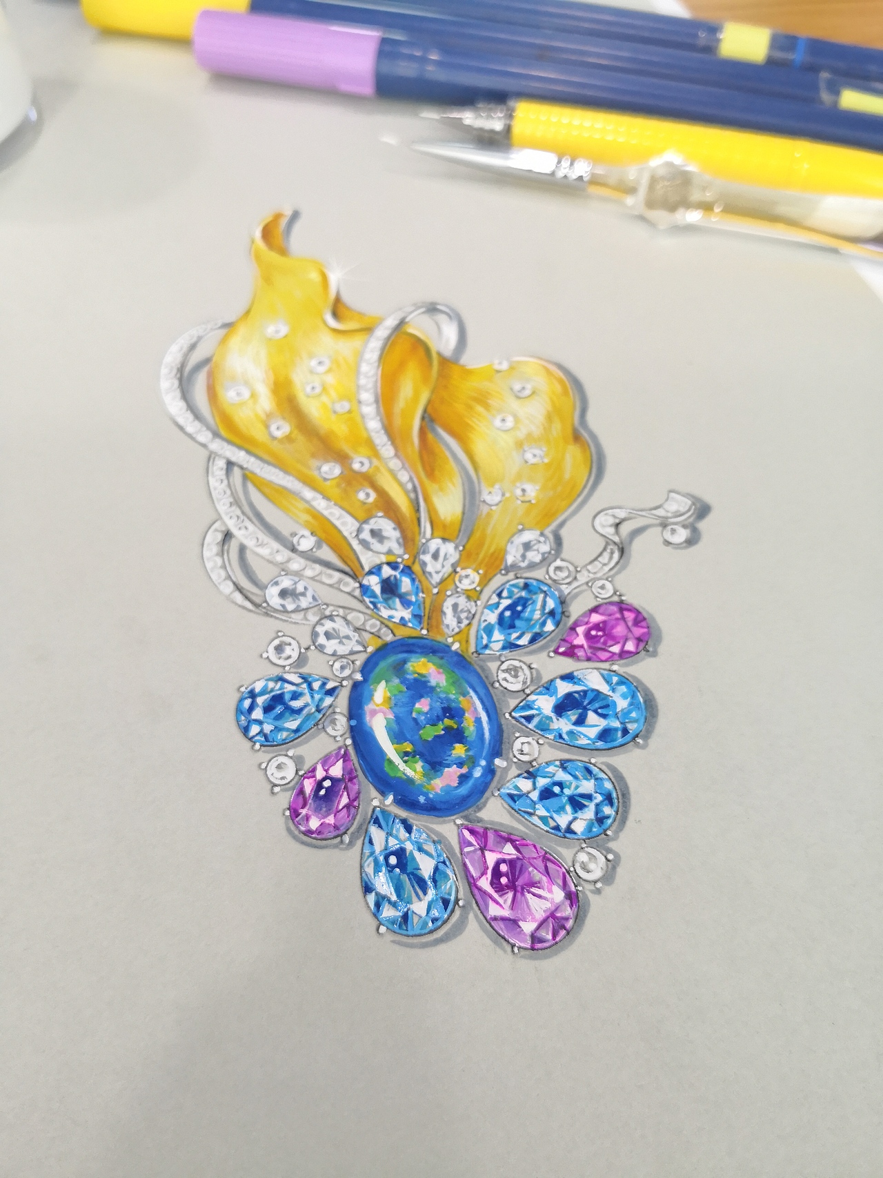 《遨游》彩宝奢华胸针（图ZMTg5OTAxMzk2） - 首饰设计 - 站酷设计师珠宝设计刘付秋婷原创素材 - 站酷ZCOOL