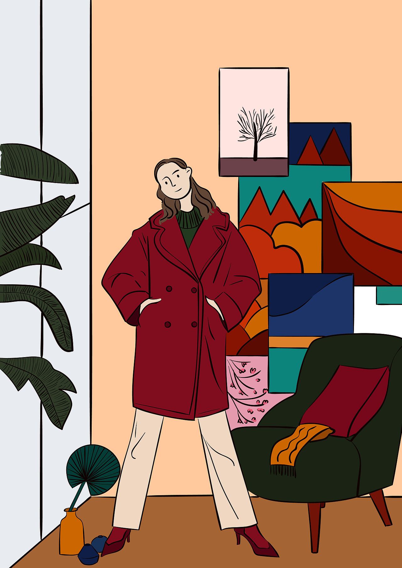 vintage girl 复古女孩插画