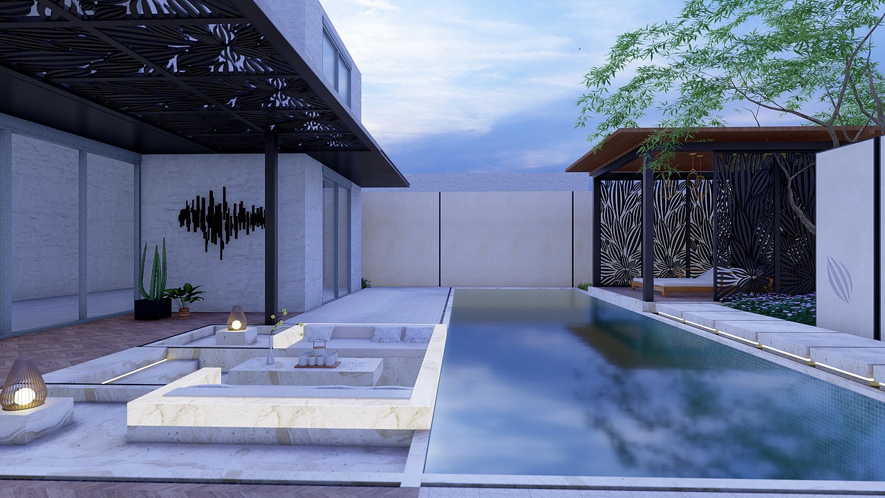 酒店式庭院景观SU模型下载