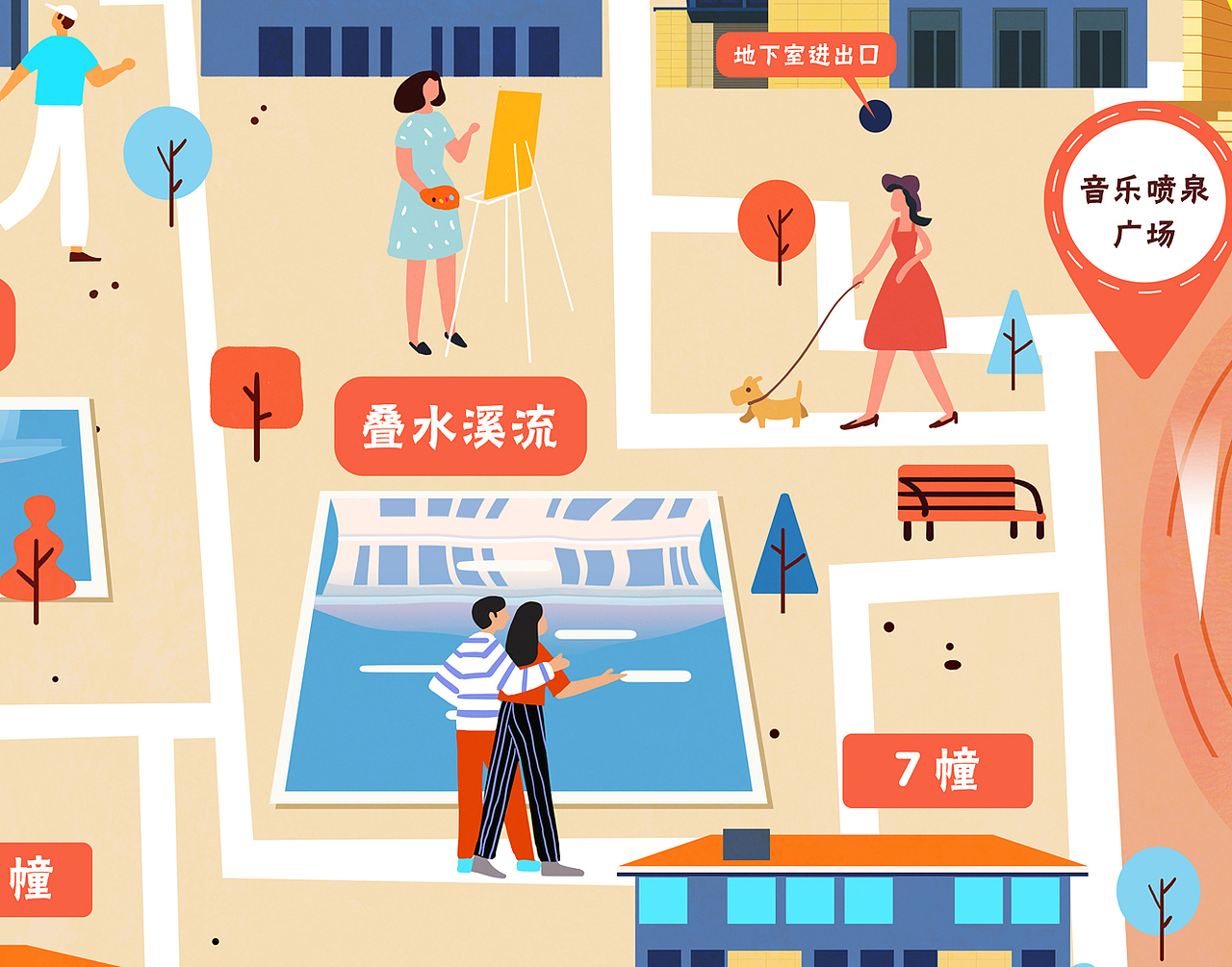 手绘地图-绿城桃源小镇缤纷地图（图ZMTE5NzI2ODc2） - 商业插画 - 站酷设计师文六原创素材 - 站酷ZCOOL