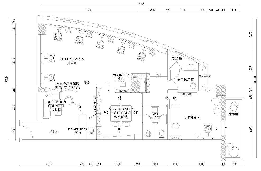 尺寸设计|上海理发店发廊空间效设计,低调中彰显高贵