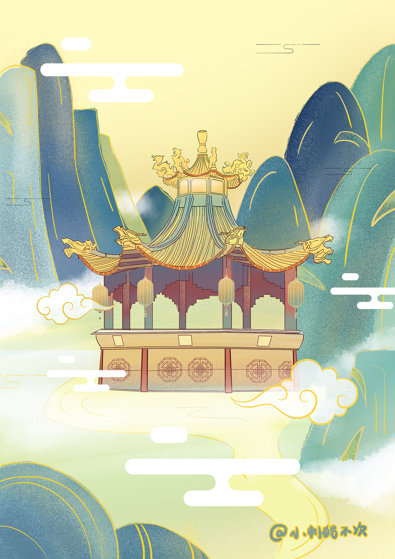 原创国潮风插画-建筑