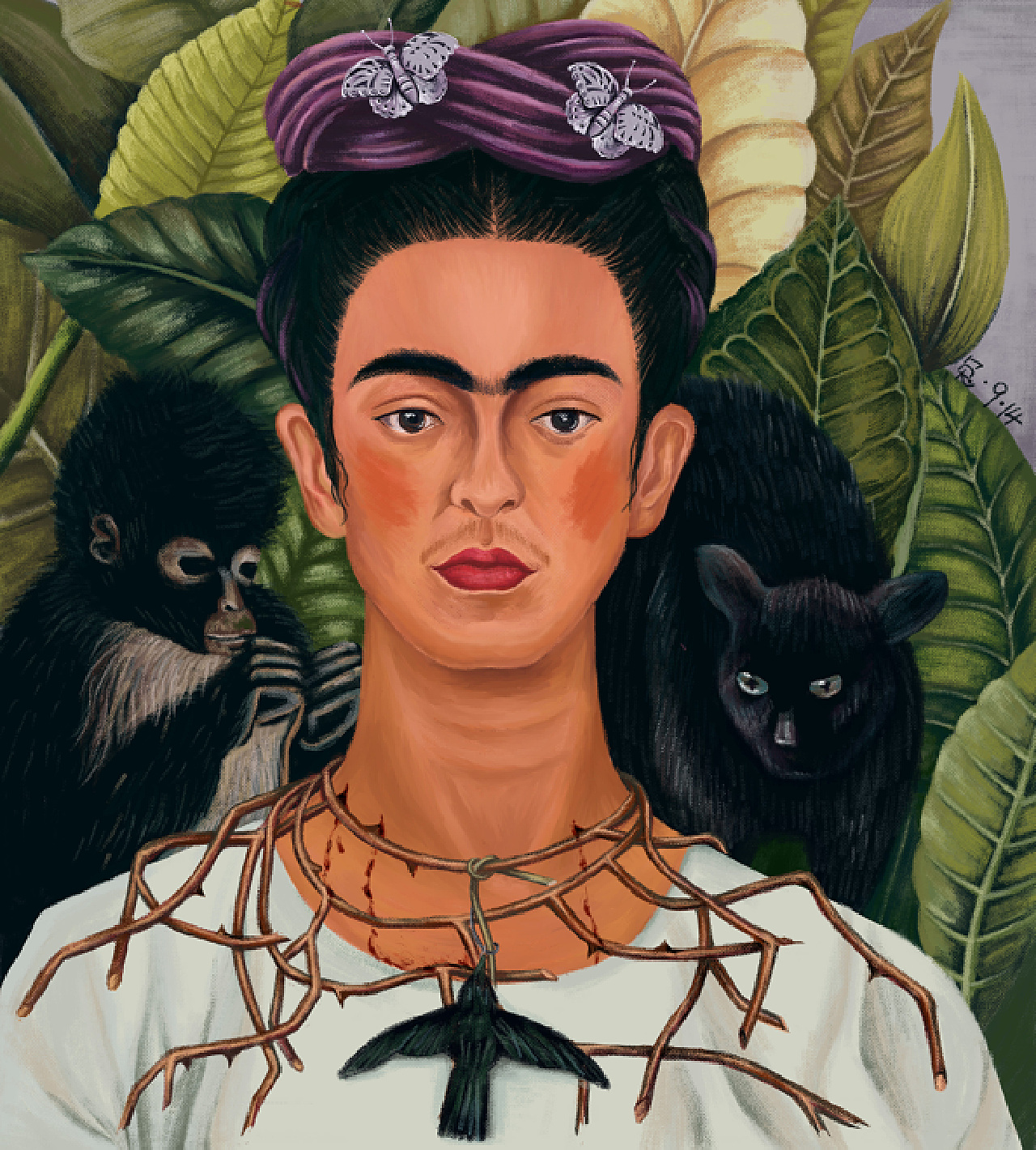 弗里达·卡罗(frida kahlo)|插画|创作习作|一只兔子_14228_原创作品