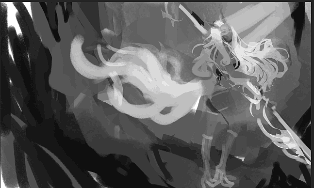 最初的设计是这样的,主要突出人物,后面的石头还没成型。