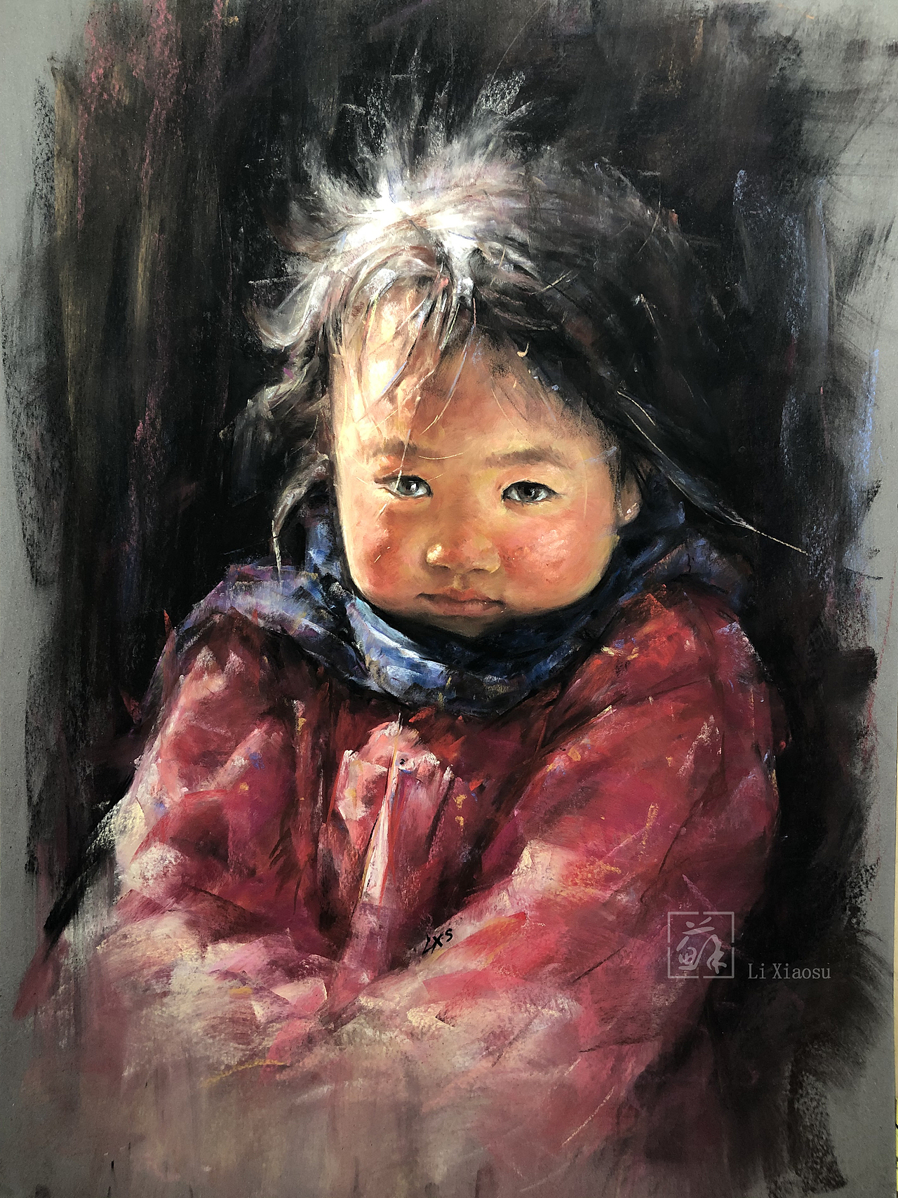 色粉作品《红衣小女孩》（图ZMjMyMjcxODA4） - 绘画 - 站酷设计师李小蘇原创素材 - 站酷ZCOOL