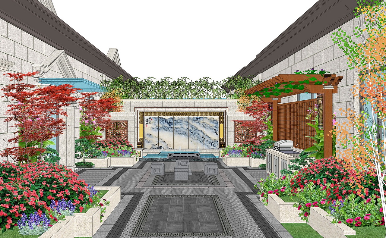 庭院景观SU模型下载（图ZMjYyMDU2NTE2） - 景观设计 - 站酷设计师素模网原创素材 - 站酷ZCOOL