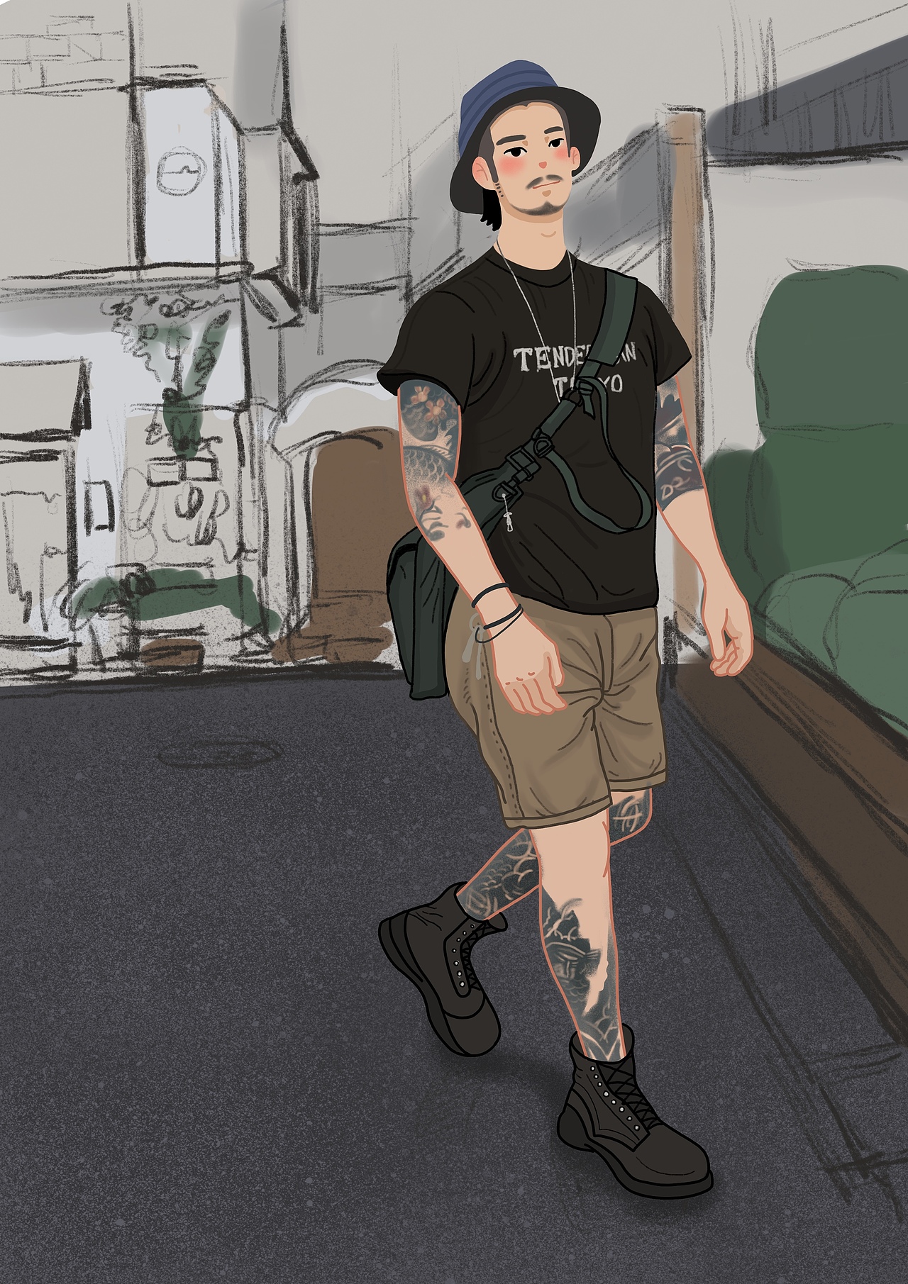 原创纹身小哥街景