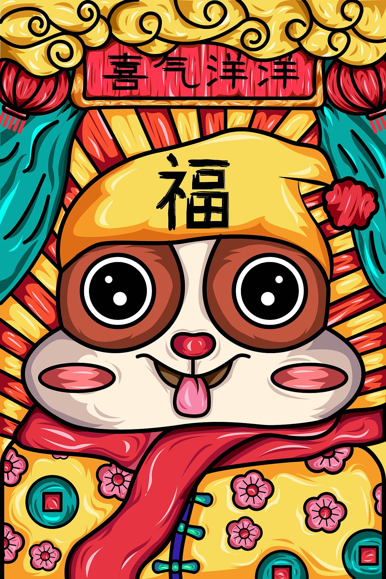 国潮插画，柯基