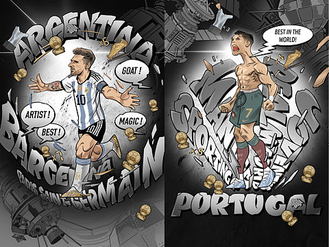 梅西C罗艺术插画宇宙版