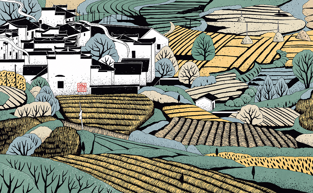 徽州地理插画纪念品设计