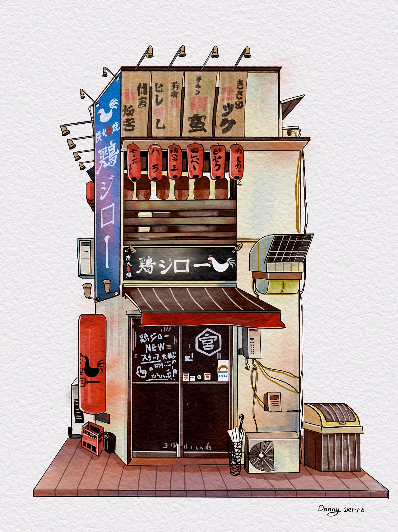 水彩风格插画日式商铺