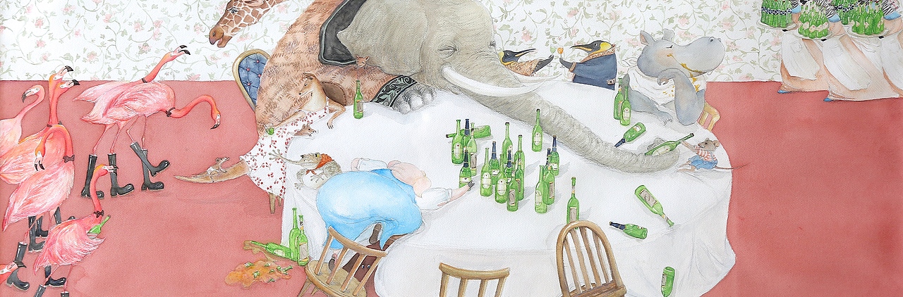 《喝喝哒》纸本水彩