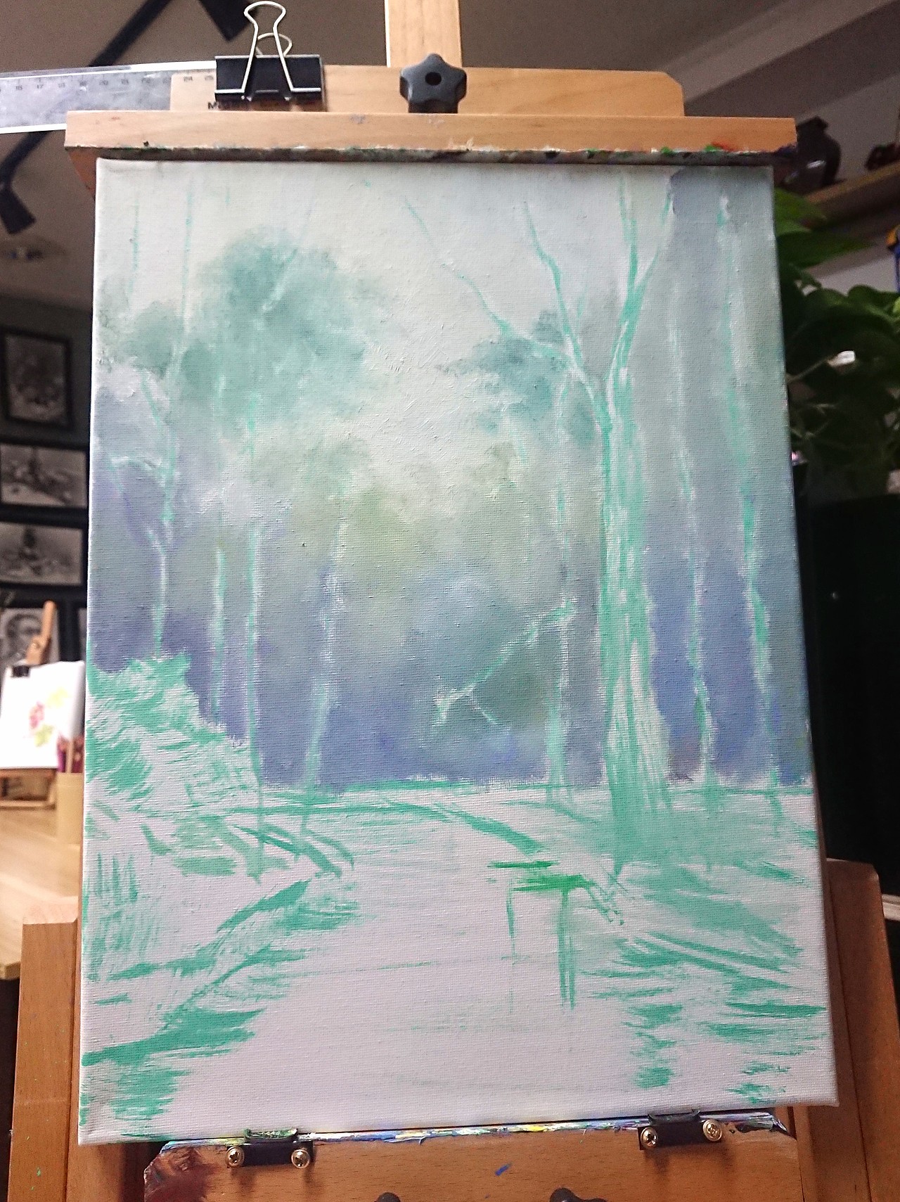 油画教程何老师教你画一张30x40油画林中小溪