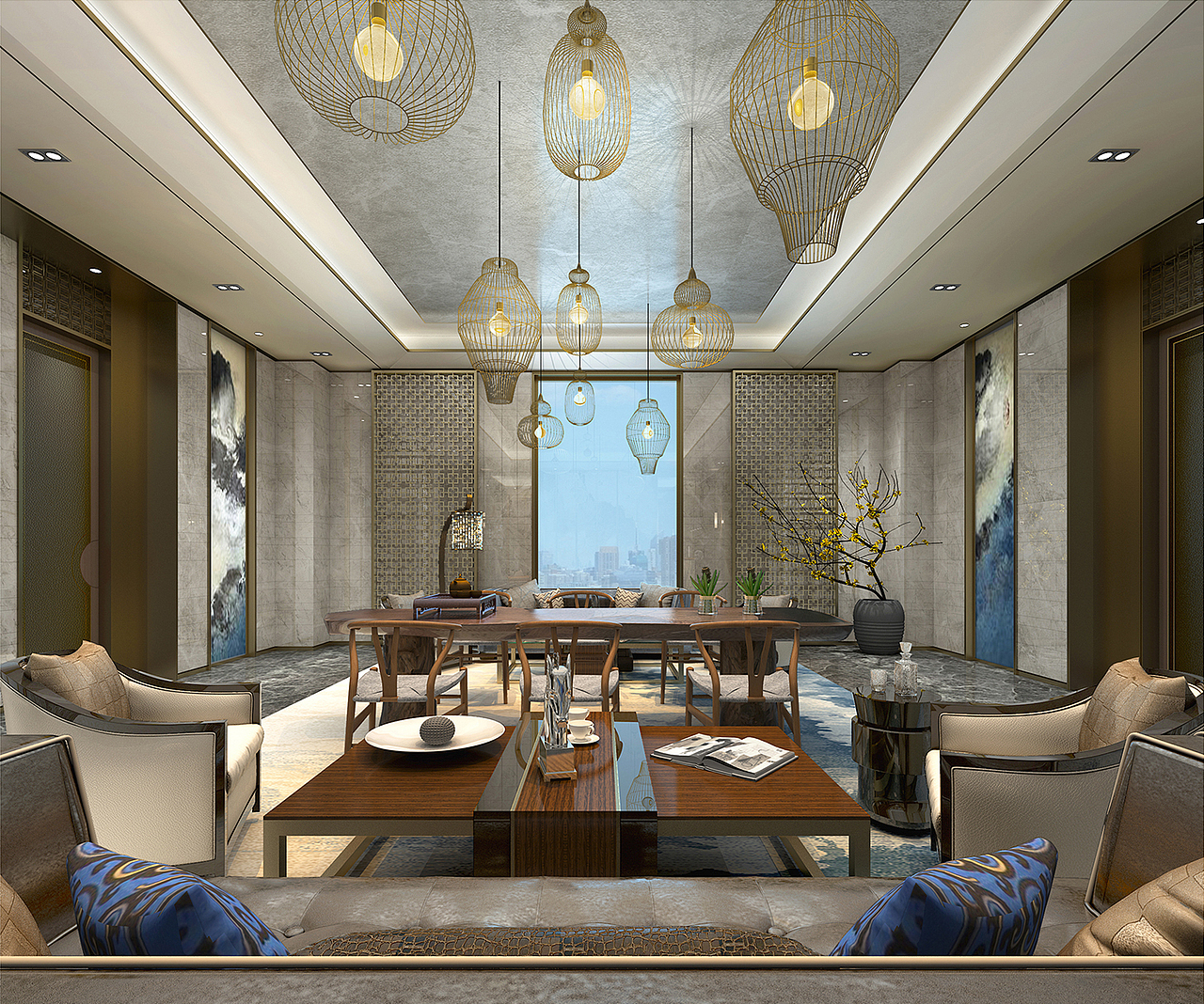 鄭州新中式奢華集團(tuán)辦公室裝修效果圖-宏鈺堂裝修公司（圖ZMTkyNjY5OTYw） - 家裝設(shè)計 - 站酷設(shè)計師辦公裝修設(shè)計公司原創(chuàng)素材 - 站酷ZCOOL