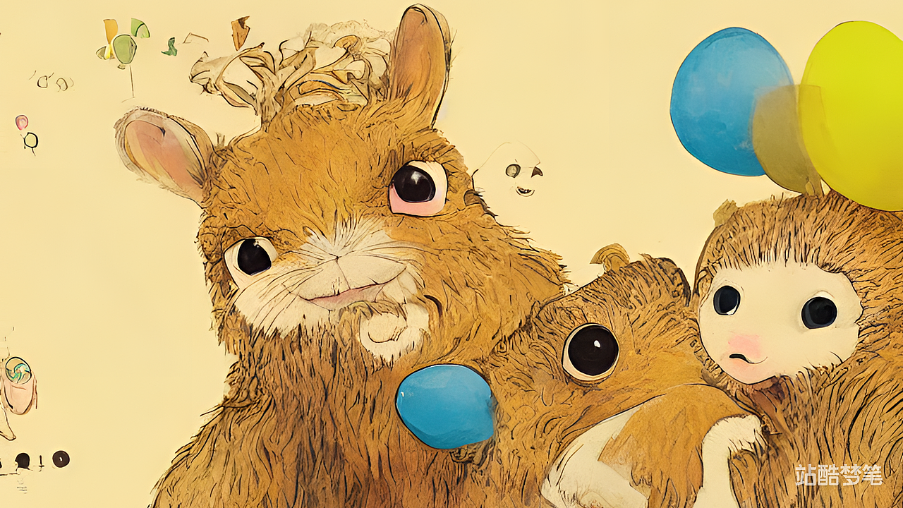 #站酷梦笔#小动物，拟人，气球，细节,插画,动漫风