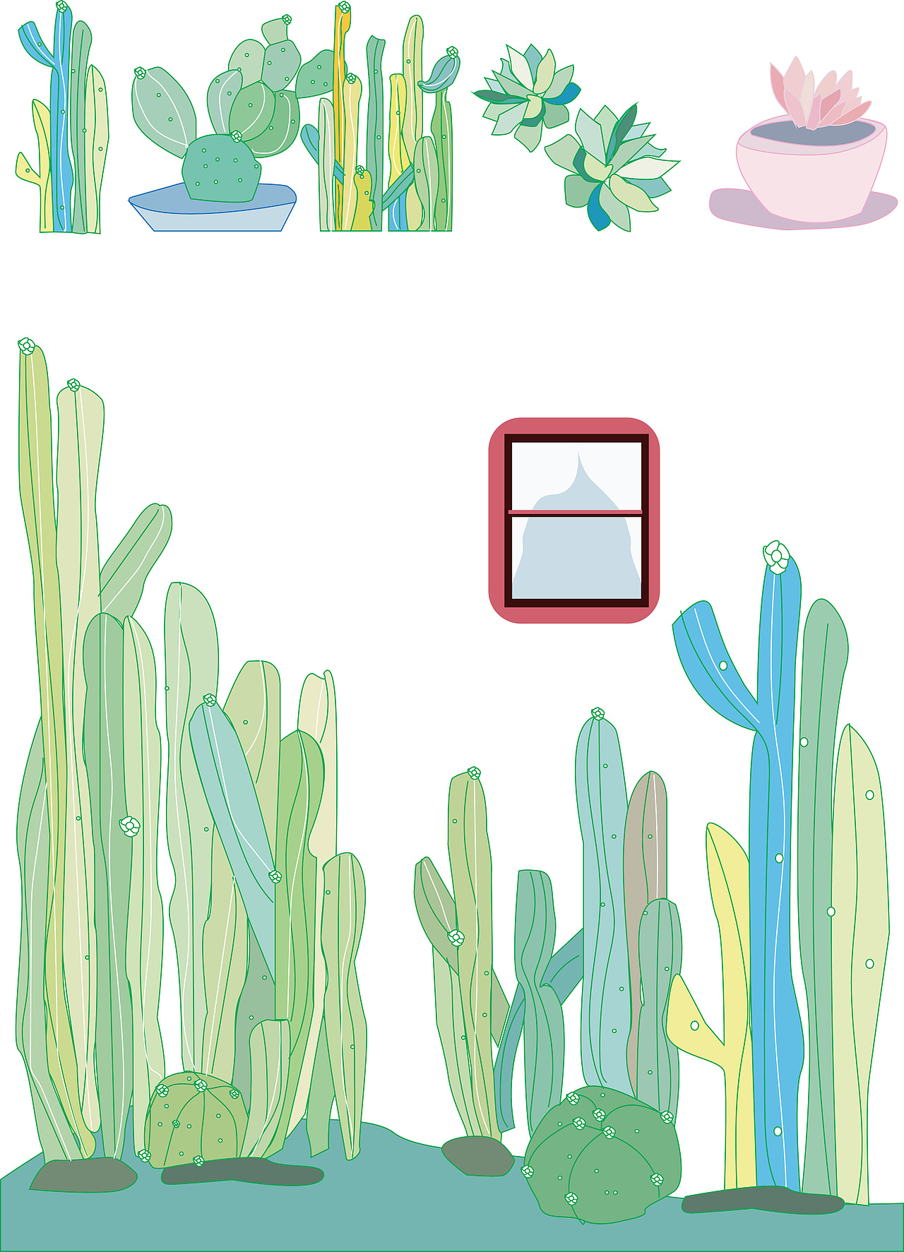 恬静的仙人掌墙绘