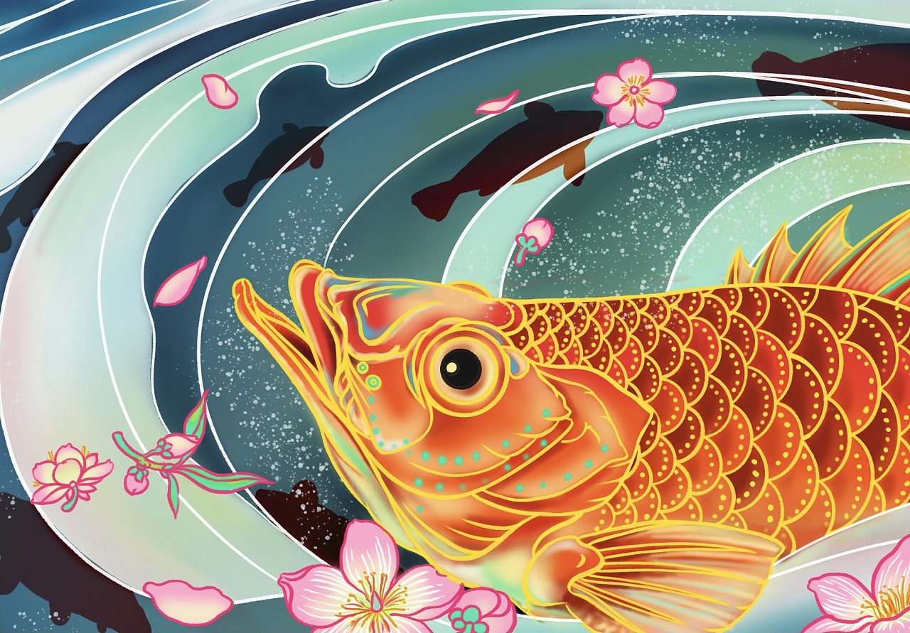 中国风插画《桃花流水鳜鱼肥》|插画|商业插画|亜权 - 原创作品