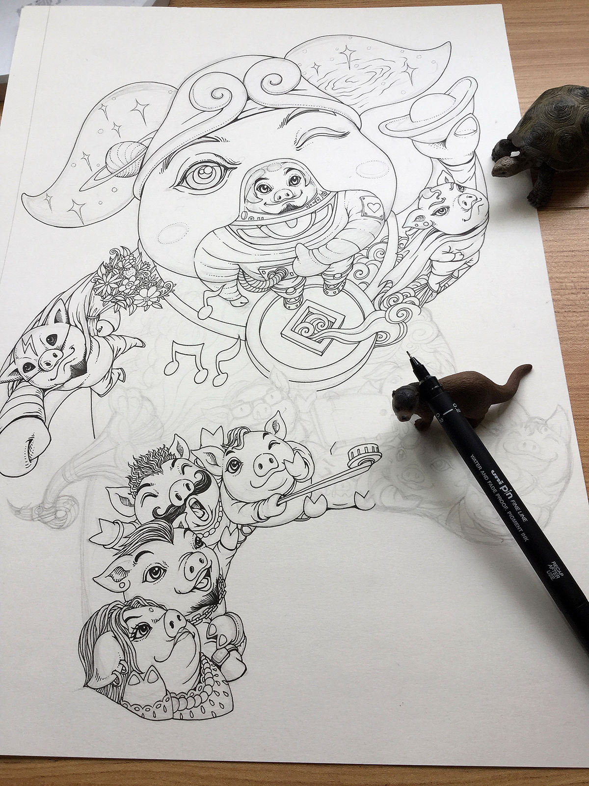 《萌猪部落》：“祝你平安，诸事顺利！”（图ZMTIxMDE4Mzcy） - 商业插画 - 站酷设计师傅淳强画者之旅原创素材 - 站酷ZCOOL