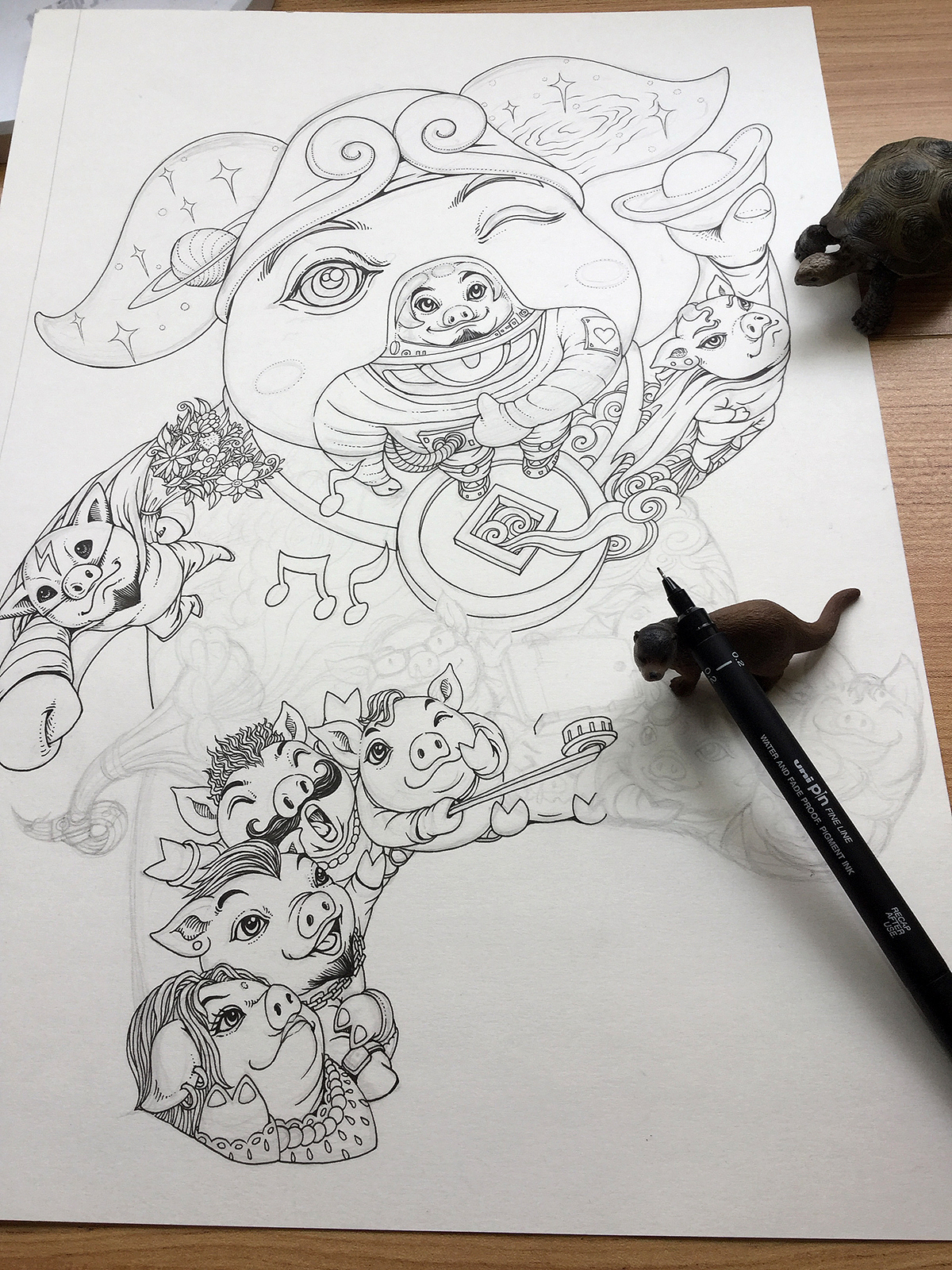 《萌猪部落》：“祝你平安，诸事顺利！”（图ZMTIxMDE4Mzcy） - 商业插画 - 站酷设计师傅淳强画者之旅原创素材 - 站酷ZCOOL