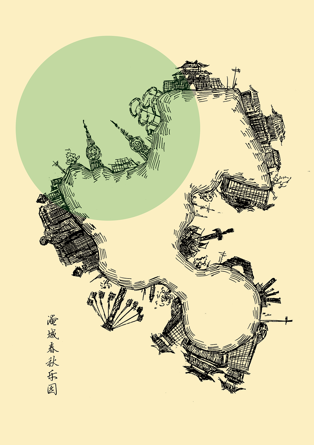 创意手绘地图关于常州