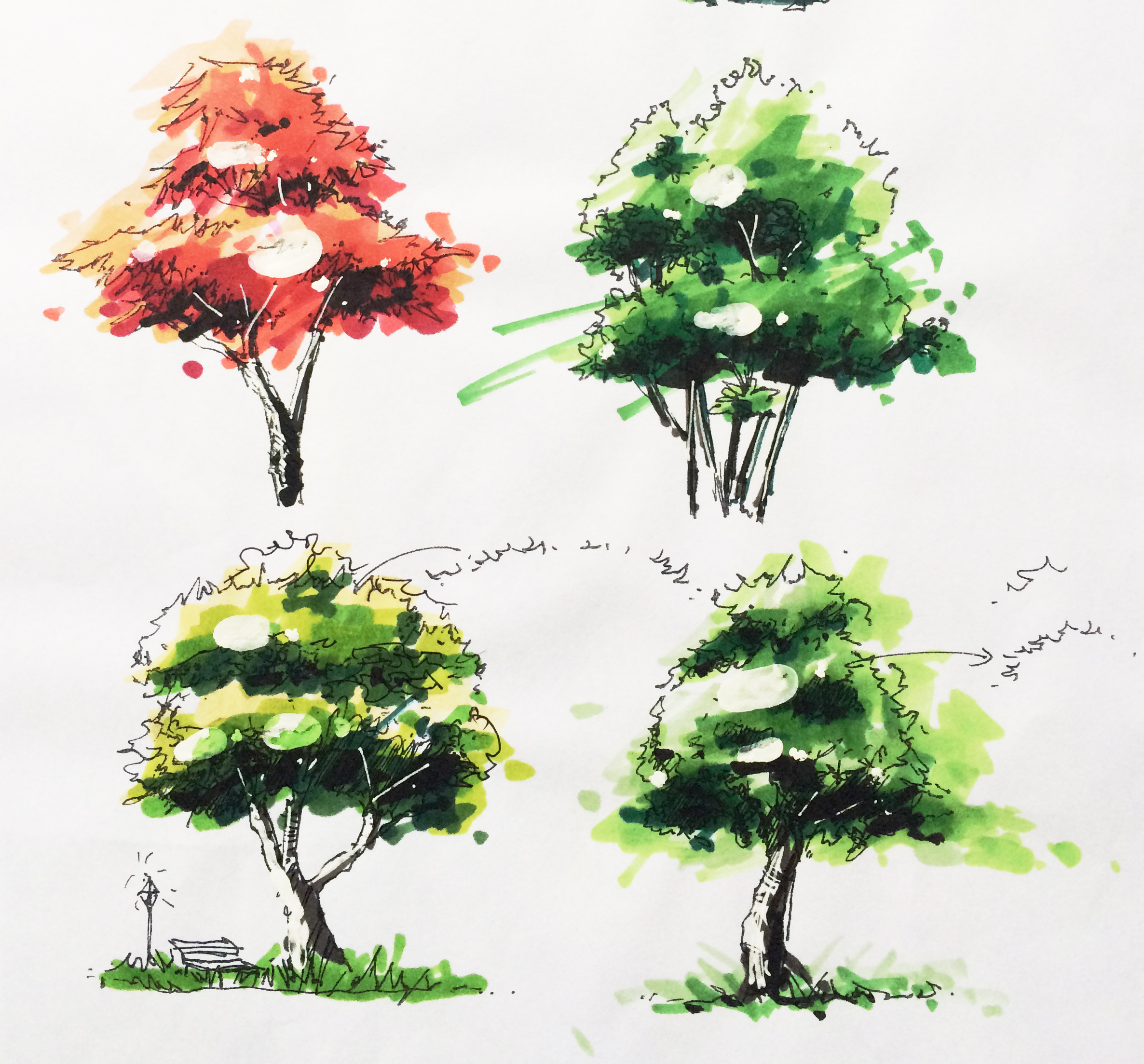 立面树彩色手绘平面树素材免费下载 - 觅知网