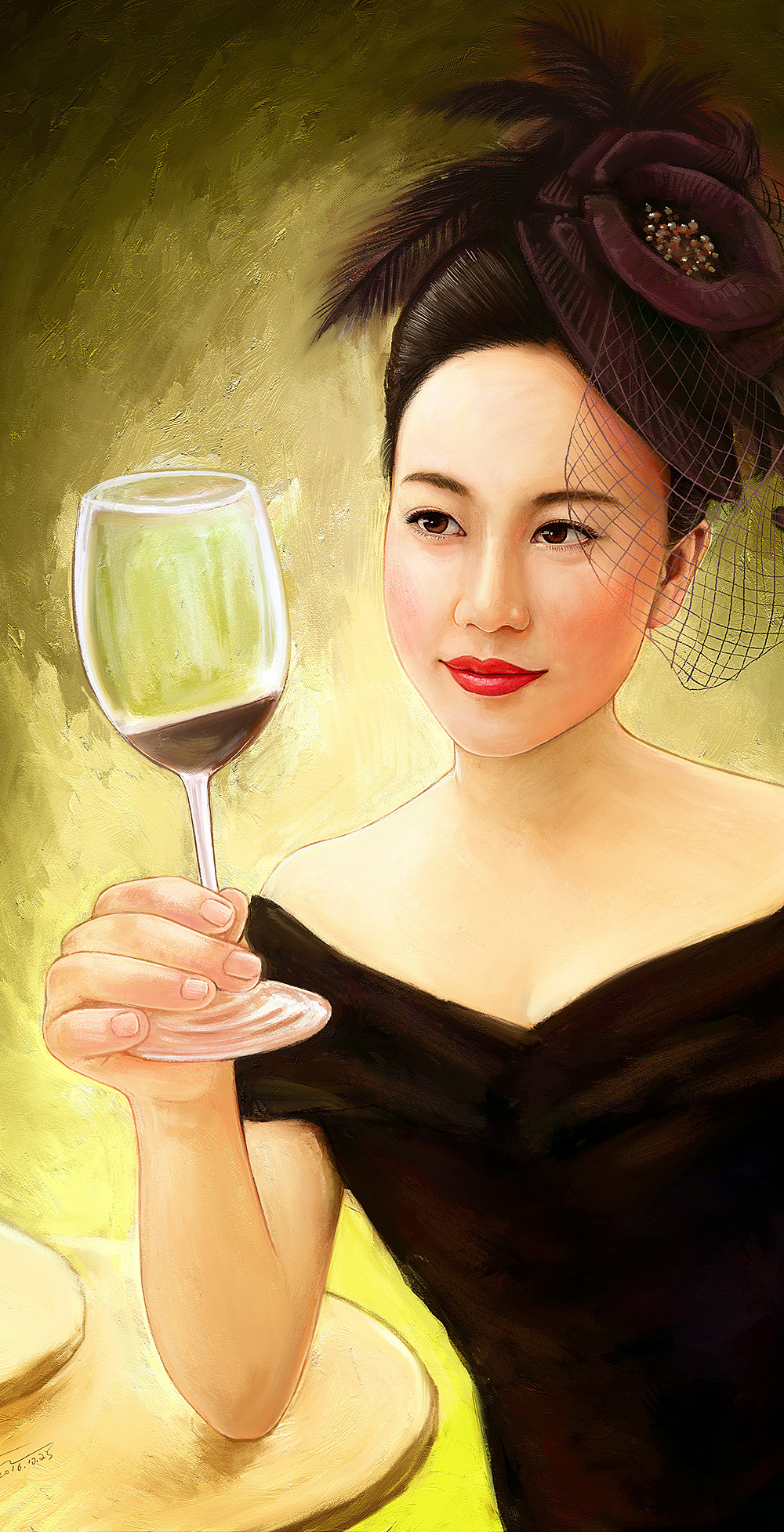 喝红酒的大姐姐|插画|商业插画|春和绘_原创作品-站酷zcool