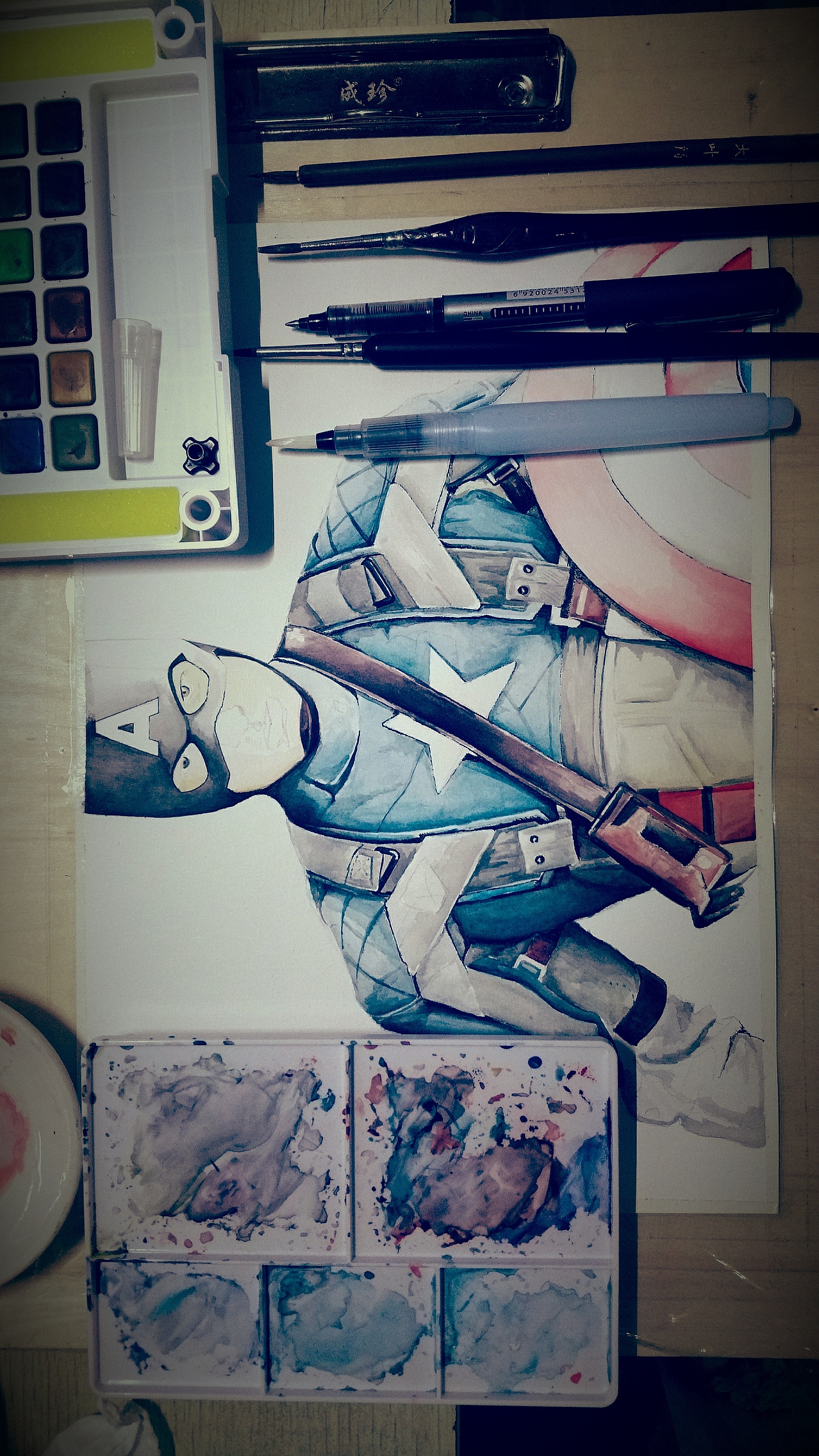 美国队长水彩画,附带过程