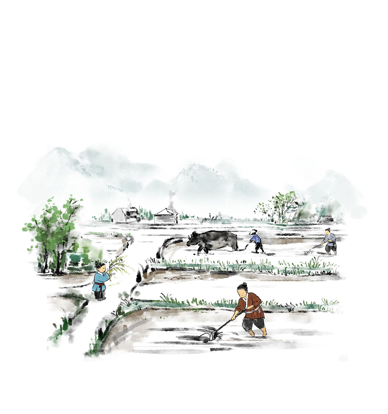 水墨儿童绘本场景（图ZMjE4MDk2OTky） - 绘本 - 站酷设计师木鸟令原创素材 - 站酷ZCOOL