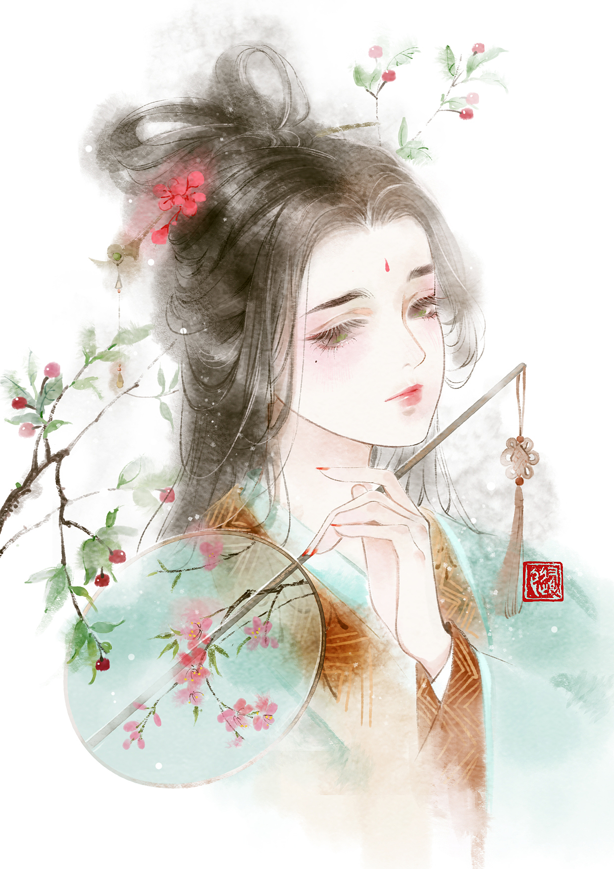 自制水墨笔刷绘制古风美女教程（附讲解过程+笔刷下载（图ZMTA5MDk5MjA0） - 商业插画 - 站酷设计师养猫画画的随随原创素材 - 站酷ZCOOL